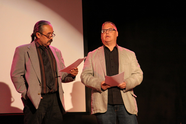 Kennetch Charlette (left) and playwright Kenneth T. Williams read an excerpt from Gordon Winter, the last play Gordon starred in.