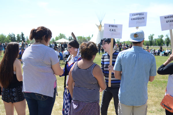 Two-hundred and forty students from several Regina high schools, including O’Neill Catholic High School and Nakoda Oyade Education Centre, attended the graduation powwow at FNUniv.